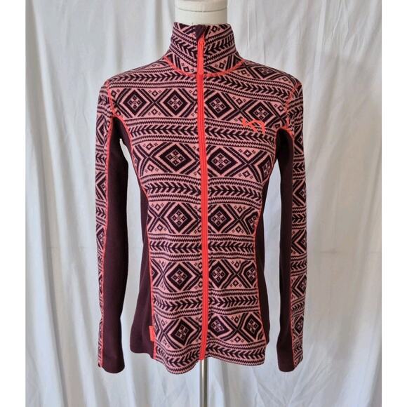 Kari Traa Womens Burgundy Pink Fair Isle Flette Fleece Jacket Small - Picture 2 of 8